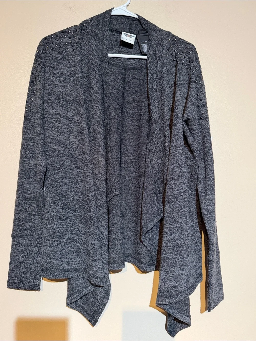 Harley-Davidson Charcoal Open-Front Cardigan with Shoulder Studs